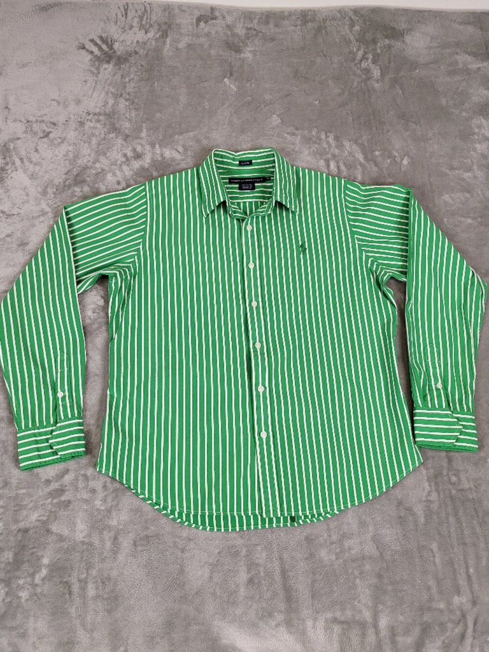 Ralph Lauren Sport Green White Striped Slim Fit Button Down Shirt Size 14 - Picture 3 of 5